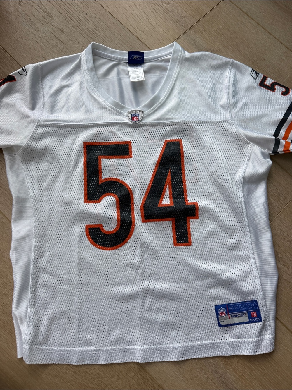 CHICAGO BEARS Reebok Kids White Jersey with DARK NAVY and Orange #54